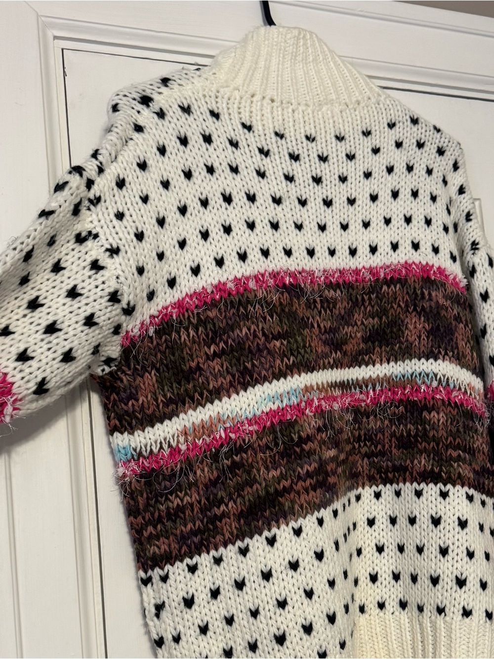 RAGA Cream Knit Turtleneck Sweater with Pink & Brown Stripes